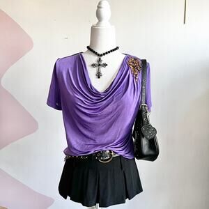 Purple Cowl Neck Blouse, Y2K‎ Glam, Quiet Luxury, Vintage, Large, Eveningwear